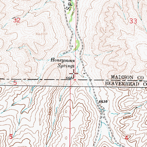 Topographic Map of Honeymoon Springs, MT