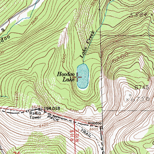 Topographic Map of Hoodoo Lake, MT