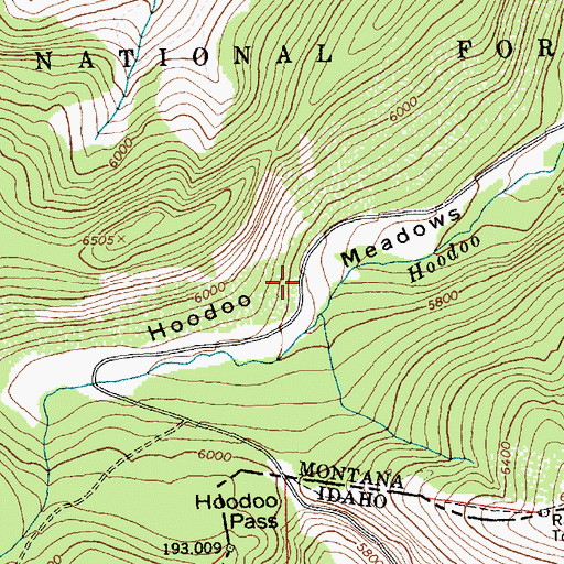 Topographic Map of Hoodoo Meadows, MT