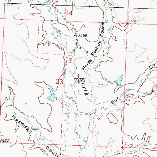 Topographic Map of Horse Pasture Coulee, MT