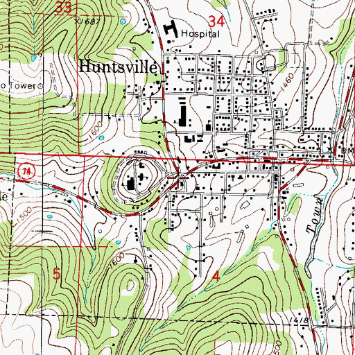 Topographic Map of Huntsville, AR