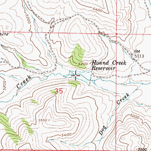 Topographic Map of Hound Creek Reservoir, MT