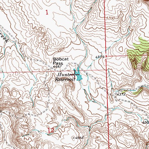 Topographic Map of Hunters Reservoir, MT