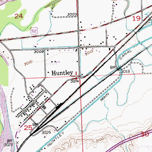 Topographic Map of Huntley, MT
