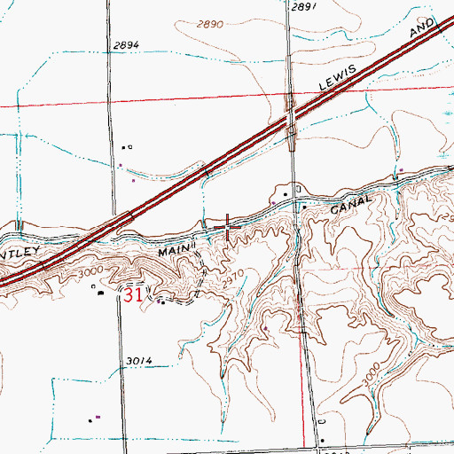 Topographic Map of Huntley Main Canal, MT