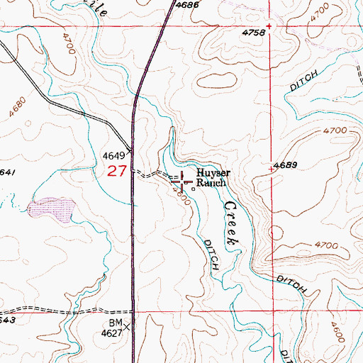 Topographic Map of Huyser Ranch, MT