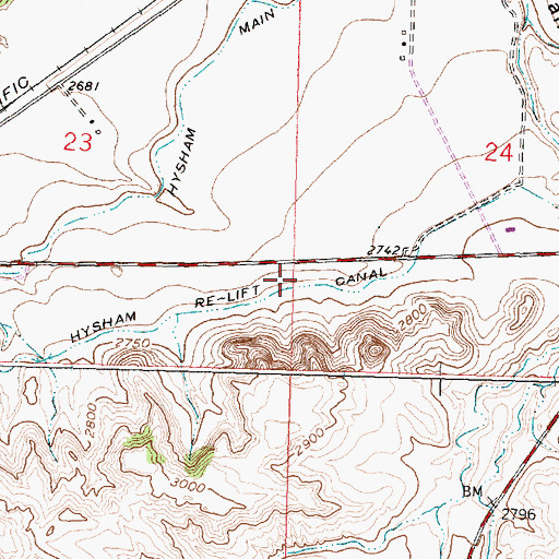Topographic Map of Hysham Re-Lift Canal, MT