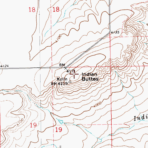 Topographic Map of Indian Buttes, MT