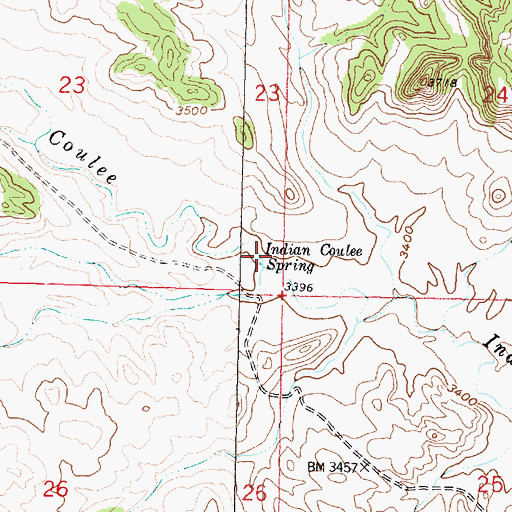 Topographic Map of Indian Coulee Spring, MT