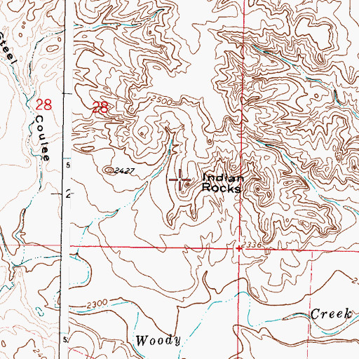 Topographic Map of Indian Rocks, MT