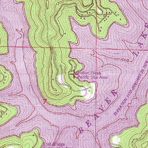 Topographic Map of Indian Creek Public Use Area, AR