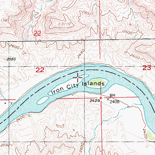 Topographic Map of Iron City Islands, MT