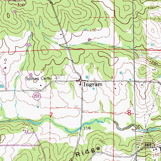 Topographic Map of Ingram, AR