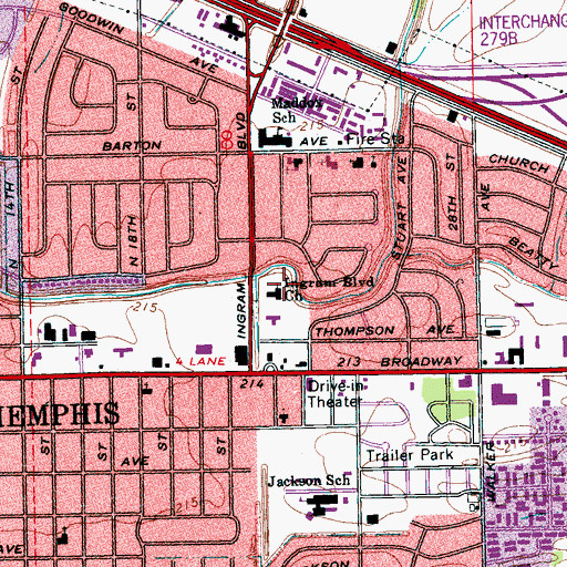Topographic Map of Ingram Boulevard Church, AR