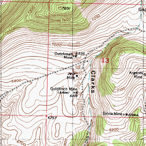Topographic Map of Jack Mine, MT