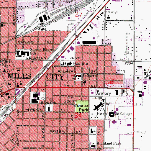 Topographic Map of Jefferson School, MT