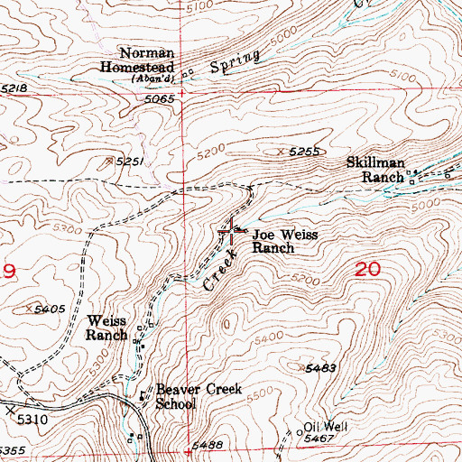 Topographic Map of Joe Weiss Ranch, MT