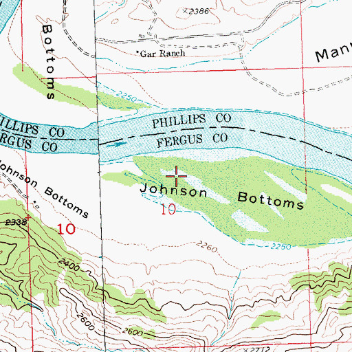 Topographic Map of Johnson Bottoms, MT
