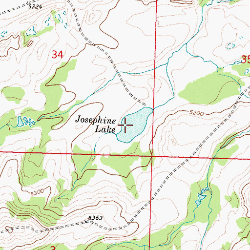 Topographic Map of Josephine Lake, MT