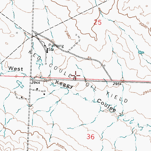 Topographic Map of Keg Coulee Oil Field, MT