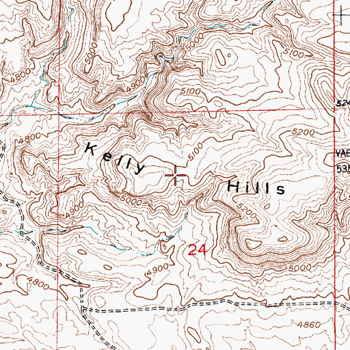 Topographic Map of Kelly Hills, MT