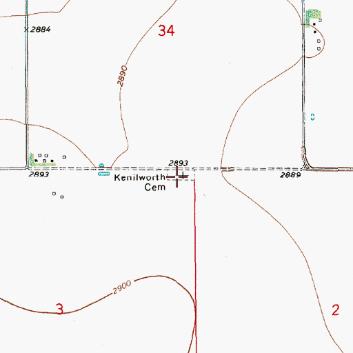 Topographic Map of Kenilworth Cemetery, MT
