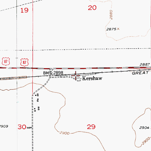 Topographic Map of Kershaw, MT
