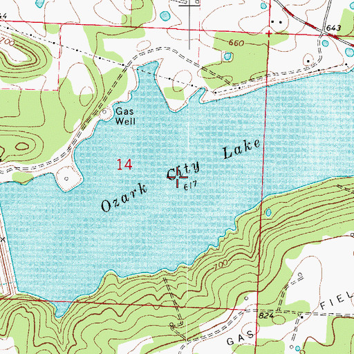 Topographic Map of Ozark City Lake, AR