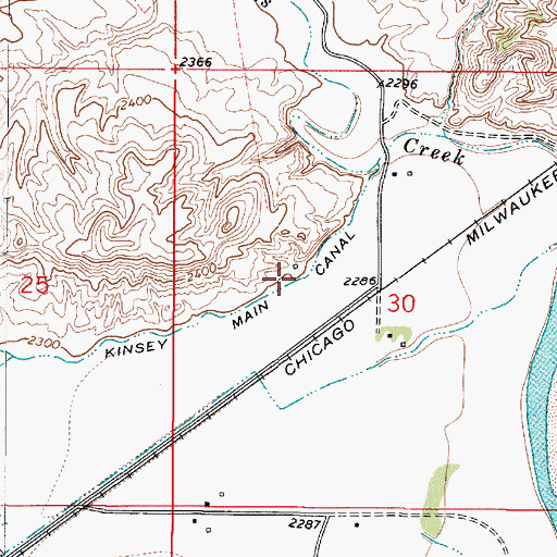 Topographic Map of Kinsey Main Canal, MT