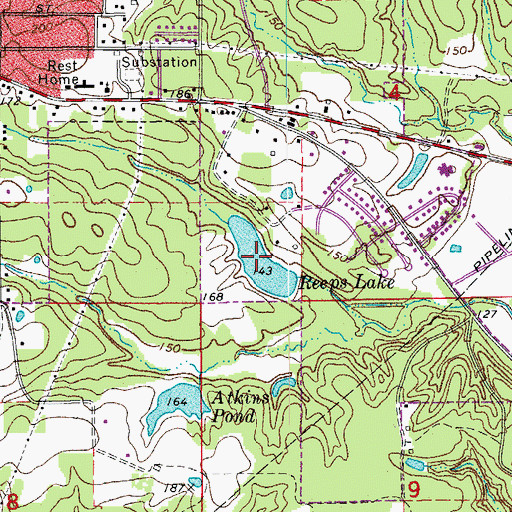 Topographic Map of Reeps Lake, AR