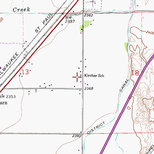 Topographic Map of Kircher School, MT