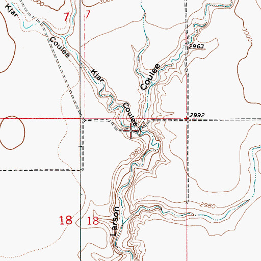 Topographic Map of Kjar Coulee, MT