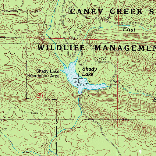 Topographic Map of Shady Lake, AR