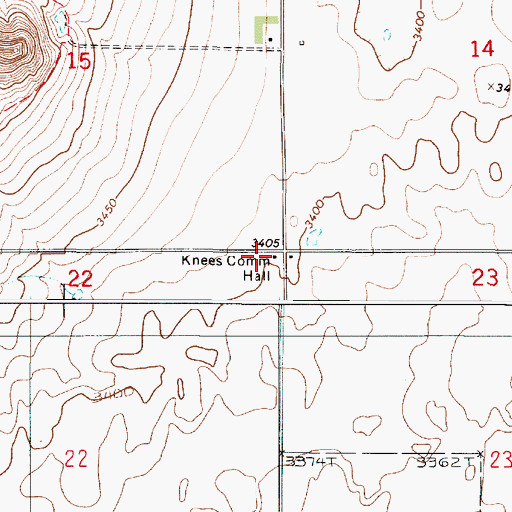 Topographic Map of Knees Community Hall, MT