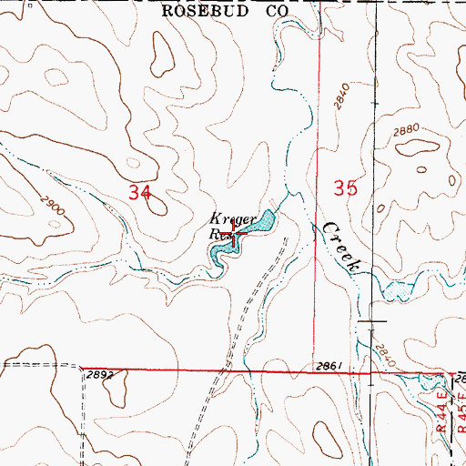 Topographic Map of Kreger Reservoir, MT