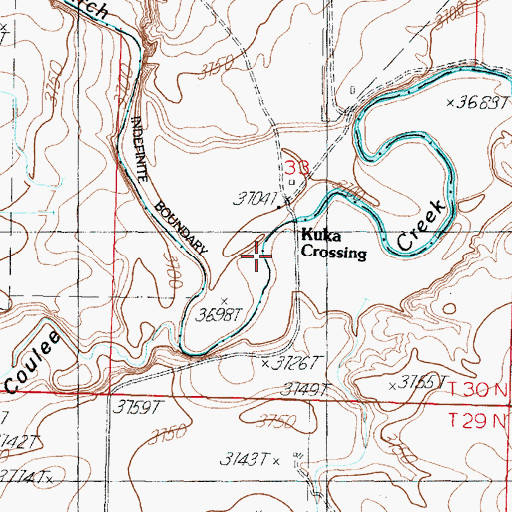 Topographic Map of Kuka Crossing, MT