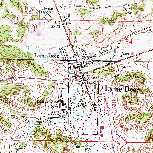 Topographic Map of Lame Deer, MT