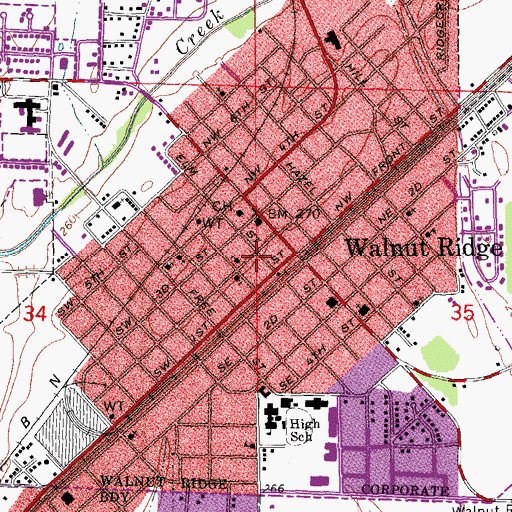 Topographic Map of Lawrence County Library, AR