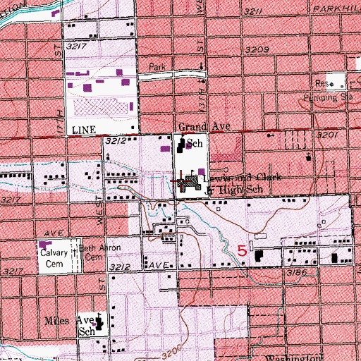 Topographic Map of Lewis and Clark Middle School, MT