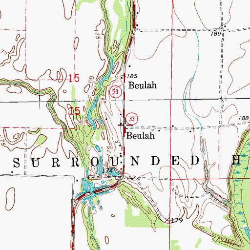Topographic Map of Beulah, AR