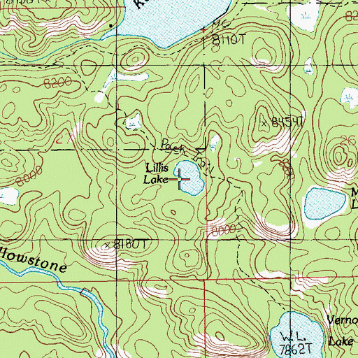 Topographic Map of Lillis Lake, MT