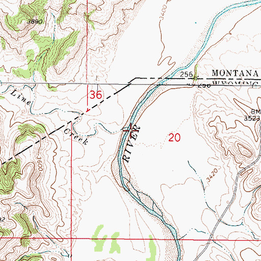 Topographic Map of Line Creek, MT