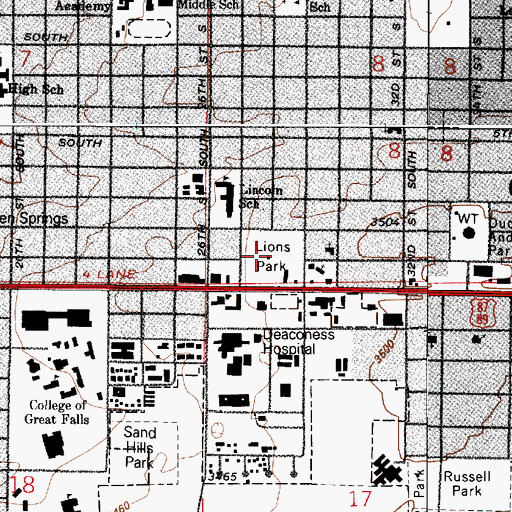 Topographic Map of Lions Park, MT