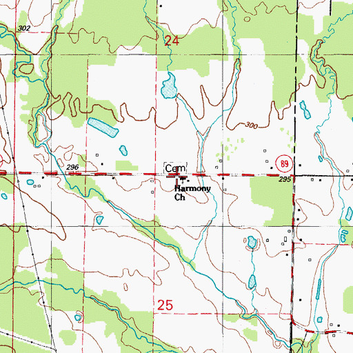 Topographic Map of Harmony Baptist Church, AR