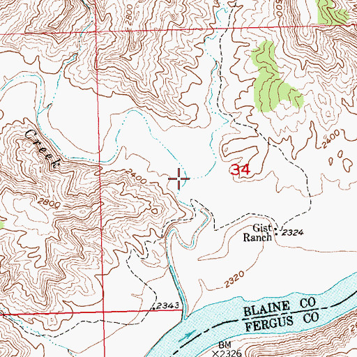 Topographic Map of Little Bullwhacker Creek, MT