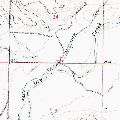 Topographic Map of Little Dry Water Users Association Canal, MT