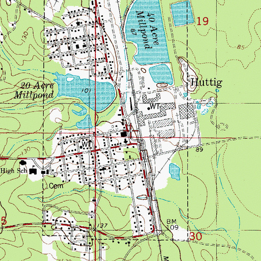 Topographic Map of Huttig, AR