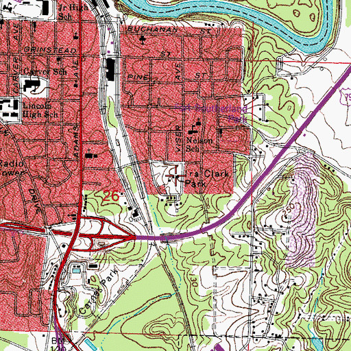 Topographic Map of Ira Clark Park, AR