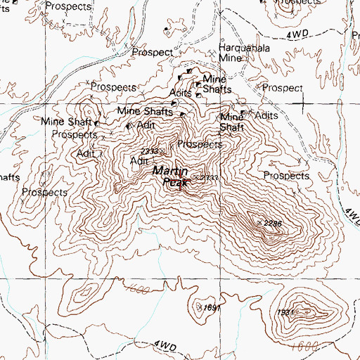 Topographic Map of Martin Peak, AZ