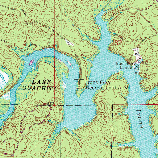 Topographic Map of Irons Fork Public Use Area, AR